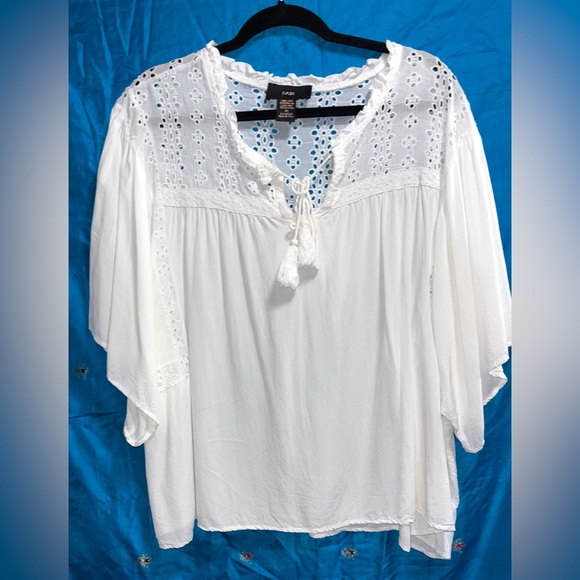Rain Tops - Rain White Eyelet Boho Peasant Top women’s size 3X